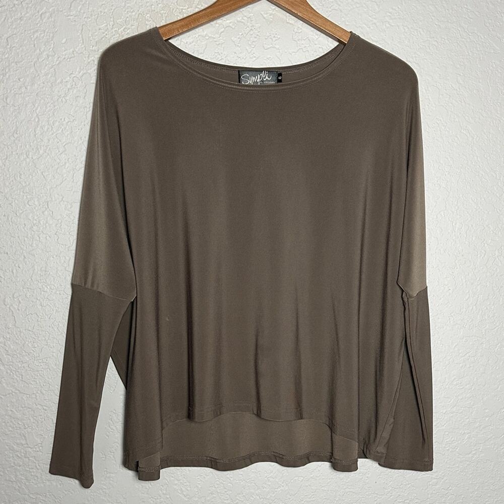 Sympli Olive Green Dolman Sleeve Top Stretchy Travel Cocktail Party Non Wrinkle
